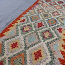 Afghan Kilim Runner Rug 3x10 Ft, Orange Fine Flatweave Multi Color Traditional Handmade Wool Rug - Oriental Hallway Kitchen - thumbnail 3