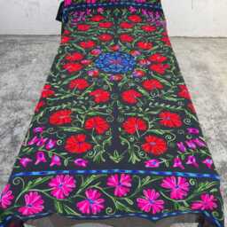 Bohemian Cotton Suzani Hand-Embroidered Quilt, Rich Floral Embroidery, Handmade Reversible Bedding Throw - thumbnail 2