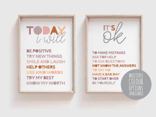 Set Of 2 Affirmations Prints, Girls Bedroom Decor, Boho, Playroom Motivational, Inspirational Boys Decor - image 1