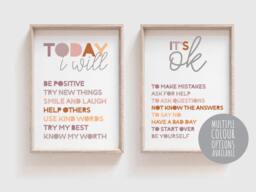 Set Of 2 Affirmations Prints, Girls Bedroom Decor, Boho, Playroom Motivational, Inspirational Boys Decor - thumbnail 1