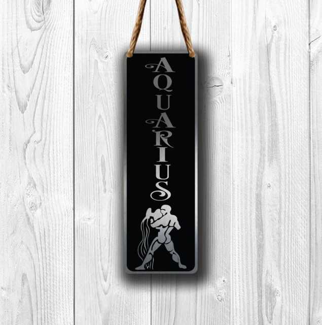 Aquarius Zodiac Sign Wall Art Brushed Silver Hanging Plaque - image 1