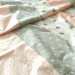 stripes - Patchwork Baby Blanket Bedspread Cuddly Blanket With Name Powder Pink/Grey/White - thumbnail 2