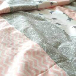 stripes - Patchwork Baby Blanket Bedspread Cuddly Blanket With Name Powder Pink/Grey/White - thumbnail 3