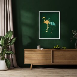 Emerald Green & Gold Flamingo Print, Wall Art, Maximalist Art - thumbnail 3