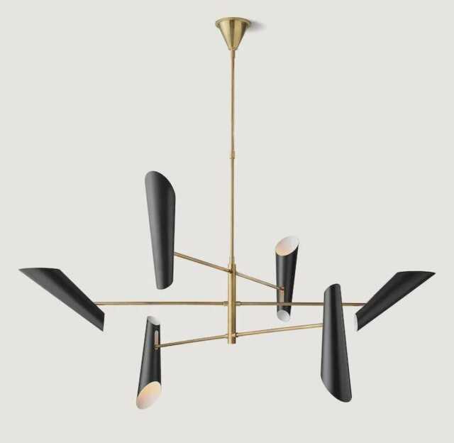 1950's Mid-Century Modern Brass Chandelier 16 Lights Black Orbs-Pendant Light Sputnik Chandelier-Italian Ceiling Fixture - image 1