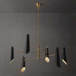 1950's Mid-Century Modern Brass Chandelier 16 Lights Black Orbs-Pendant Light Sputnik Chandelier-Italian Ceiling Fixture - thumbnail 3