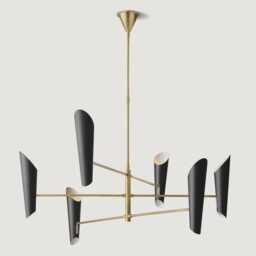 1950's Mid-Century Modern Brass Chandelier 16 Lights Black Orbs-Pendant Light Sputnik Chandelier-Italian Ceiling Fixture - thumbnail 2