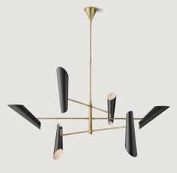 1950's Mid-Century Modern Brass Chandelier 16 Lights Black Orbs-Pendant Light Sputnik Chandelier-Italian Ceiling Fixture - thumbnail 1
