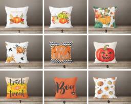 Hello Halloween Autumn Cushion Case/Autumn Pumpkin Pillow Top/Fall Trend Home Decoration/Farmhouse Style Case/