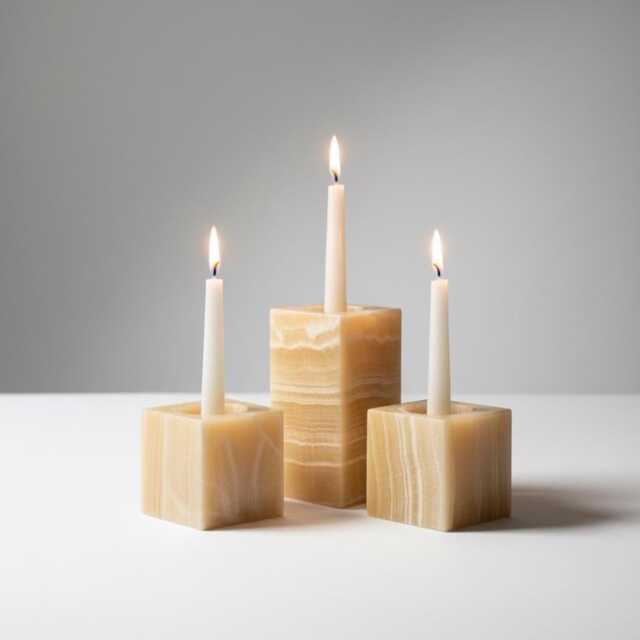 Handmade Onyx Marble Candle Holder Set - Square Decor Accents Each Piece Varies - image 1