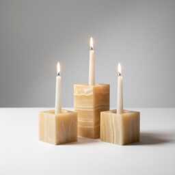 Handmade Onyx Marble Candle Holder Set - Square Decor Accents Each Piece Varies