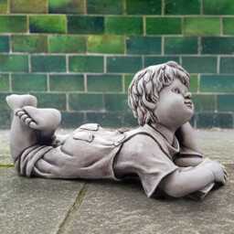 Concrete Reading Boy Statue Stone Young Sculpture Outdoor Child Figurine Cement Memorial Children Art Handmade Garden Decoration - thumbnail 2