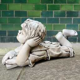 Concrete Reading Boy Statue Stone Young Sculpture Outdoor Child Figurine Cement Memorial Children Art Handmade Garden Decoration - thumbnail 4