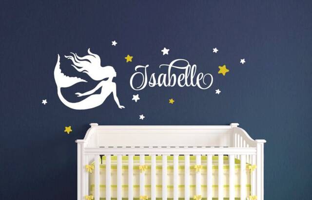Mermaid With Name Wall Decal, Personalized Decal Mermaid, Kids Decals, Script Name Decals, Girl Wall Art - image 1