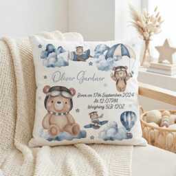 Personalised Aviator Bear Milestone Blanket, Custom Nursery Cushion, Book, Name Plaque - thumbnail 2