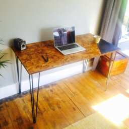 Osb Industrial Desk With Black Steel Hairpin Legs & Chalk Board Zone - thumbnail 3