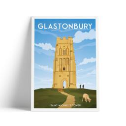 Glastonbury Print - Saint Michael's Tower Travel Poster A Captivating Landmark Somerset - thumbnail 1