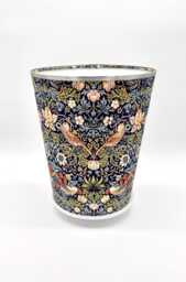 William Morris Waste Paper Bin, Fabric Desk Handmade Basket, Decorative Home Office Bin - Strawberry Thief Navy - Medium - thumbnail 1