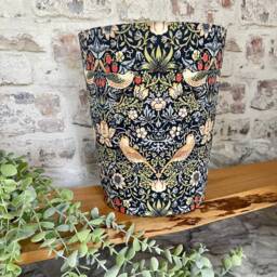 William Morris Waste Paper Bin, Fabric Desk Handmade Basket, Decorative Home Office Bin - Strawberry Thief Navy - Medium - thumbnail 2