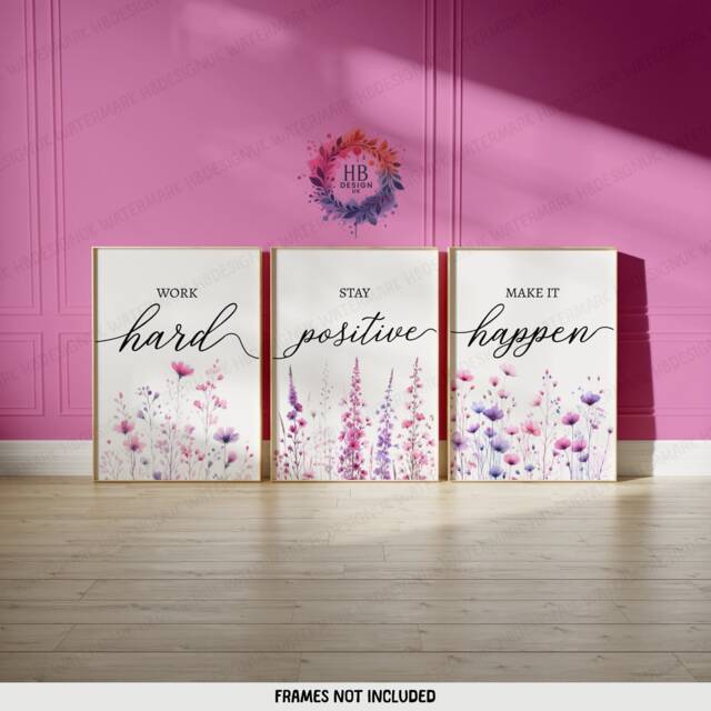 Pink Home Office Prints - Set Of 3 Posters - Minimalist Desk Decor Work From Wall Art Wfh Gifts Coworker Workplace Pictures - image 1