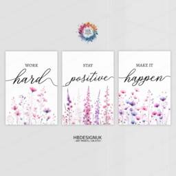 Pink Home Office Prints - Set Of 3 Posters - Minimalist Desk Decor Work From Wall Art Wfh Gifts Coworker Workplace Pictures - thumbnail 2
