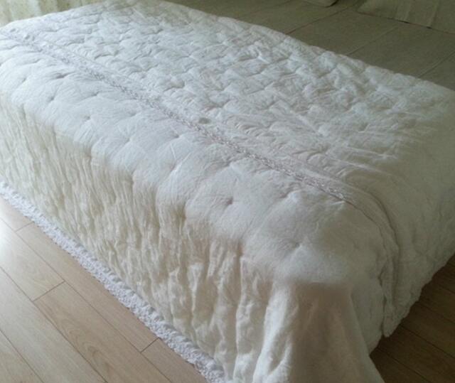 White Linen Blanket, Linen Quilt, Comforter, White Quilt, Comforter W. Lace, Sumptuous Soft, 90x95 Ample Size For Queen King Bed - image 1