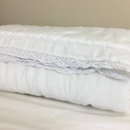 White Linen Blanket, Linen Quilt, Comforter, White Quilt, Comforter W. Lace, Sumptuous Soft, 90x95 Ample Size For Queen King Bed - thumbnail 3