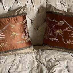 Silk Embroidered Chinoiserie Pillow 1900 French Vintage Cushion - thumbnail 3