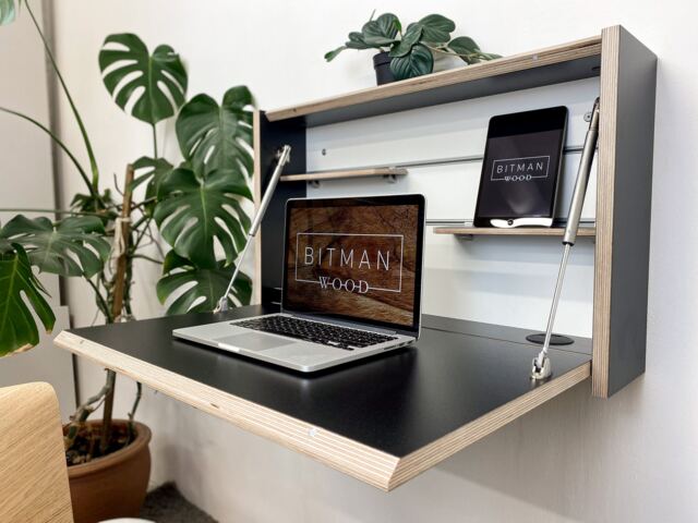 Original Desk Black Limited Fold Down Home Office Floating Wall Mounted Table Secretary Murphy - image 1