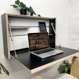 Original Desk Black Limited Fold Down Home Office Floating Wall Mounted Table Secretary Murphy - thumbnail 3