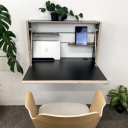 Original Desk Black Limited Fold Down Home Office Floating Wall Mounted Table Secretary Murphy - thumbnail 2