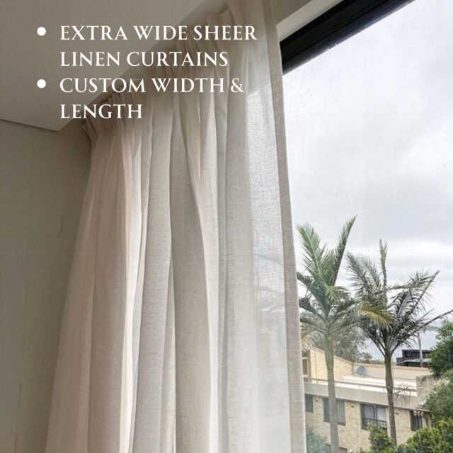 Extra Wide Linen Sheer Curtains. Custom Made Rod Pocket, Grommet, Hook & Ring Options For Curtain Ceiling Track - image 1
