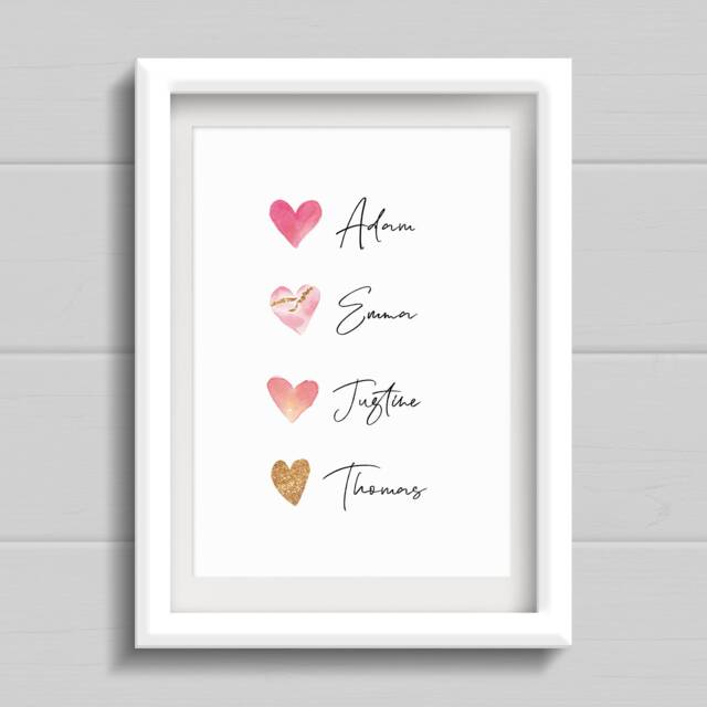 Valentine's Day Gift For Mum, Personalised Family Heart Names Print. Mothers Gift Mummy - image 1