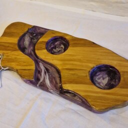 Resin Art & Wood Tealight & Insence Stand With Amethyst Crystals - thumbnail 3