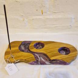 Resin Art & Wood Tealight & Insence Stand With Amethyst Crystals - thumbnail 2