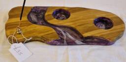 Resin Art & Wood Tealight & Insence Stand With Amethyst Crystals - thumbnail 1