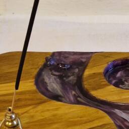 Resin Art & Wood Tealight & Insence Stand With Amethyst Crystals - thumbnail 4