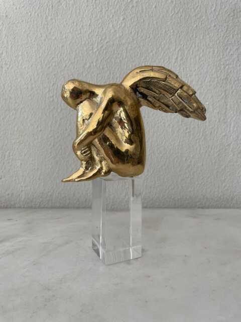 Bronze Angel Sculpture, Handmade Relief Art, Guardian Gift - image 1