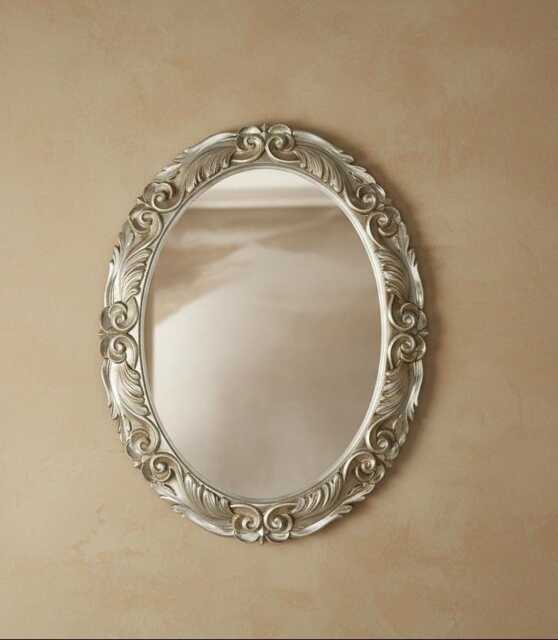 Wall Mirror Classic Oval Silver Leaf Champagne - Made in Italy Baroque Antique Style Bedroom Entryway Item #4012 - image 1