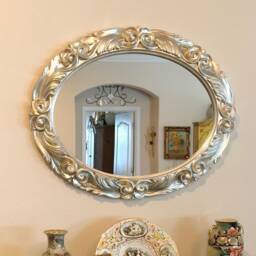 Wall Mirror Classic Oval Silver Leaf Champagne - Made in Italy Baroque Antique Style Bedroom Entryway Item #4012 - thumbnail 2