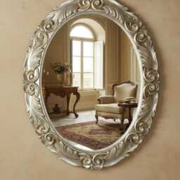 Wall Mirror Classic Oval Silver Leaf Champagne - Made in Italy Baroque Antique Style Bedroom Entryway Item #4012 - thumbnail 3
