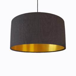 Charcoal Lampshade in Linen With Gold Lining, Textured Large Plain Ceiling Lightshade
