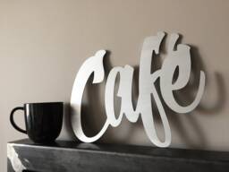 Cafe Metal Sign, Coffee Lover Gift Idea, Kitchen Decor, Brushed Shiny Wall Cut Out Letters - thumbnail 1
