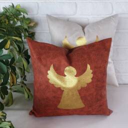 Gold Angel Terracotta Vegan Leather Pillow Cover Modern Home Decor - thumbnail 2