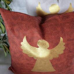 Gold Angel Terracotta Vegan Leather Pillow Cover Modern Home Decor - thumbnail 3