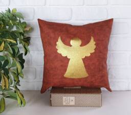 Gold Angel Terracotta Vegan Leather Pillow Cover Modern Home Decor