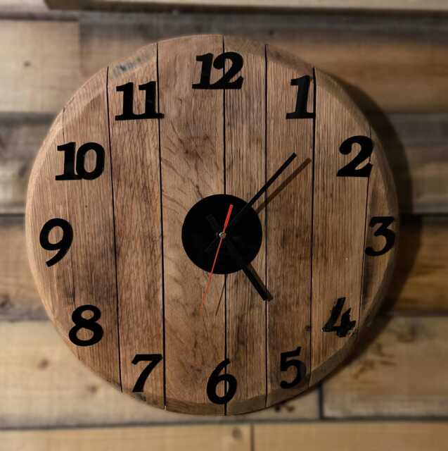 Rustic Oak Barrel Lid Wall Clock, With Black Numerals, Treated in Danish Oil Complete Hook To Hang, Livingroom, Hallway, Dinning Room - image 1