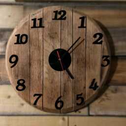 Rustic Oak Barrel Lid Wall Clock, With Black Numerals, Treated in Danish Oil Complete Hook To Hang, Livingroom, Hallway, Dinning Room - thumbnail 2