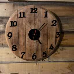 Rustic Oak Barrel Lid Wall Clock, With Black Numerals, Treated in Danish Oil Complete Hook To Hang, Livingroom, Hallway, Dinning Room - thumbnail 3
