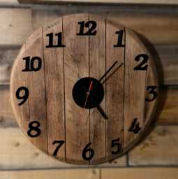 Rustic Oak Barrel Lid Wall Clock, With Black Numerals, Treated in Danish Oil Complete Hook To Hang, Livingroom, Hallway, Dinning Room - thumbnail 1